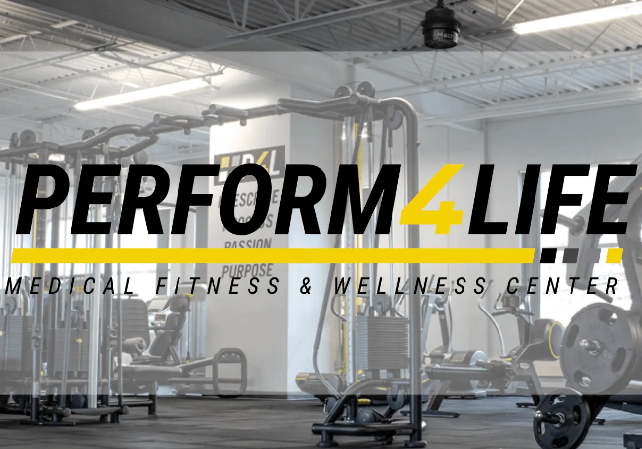 Perform4Life logo over interior shot of gym